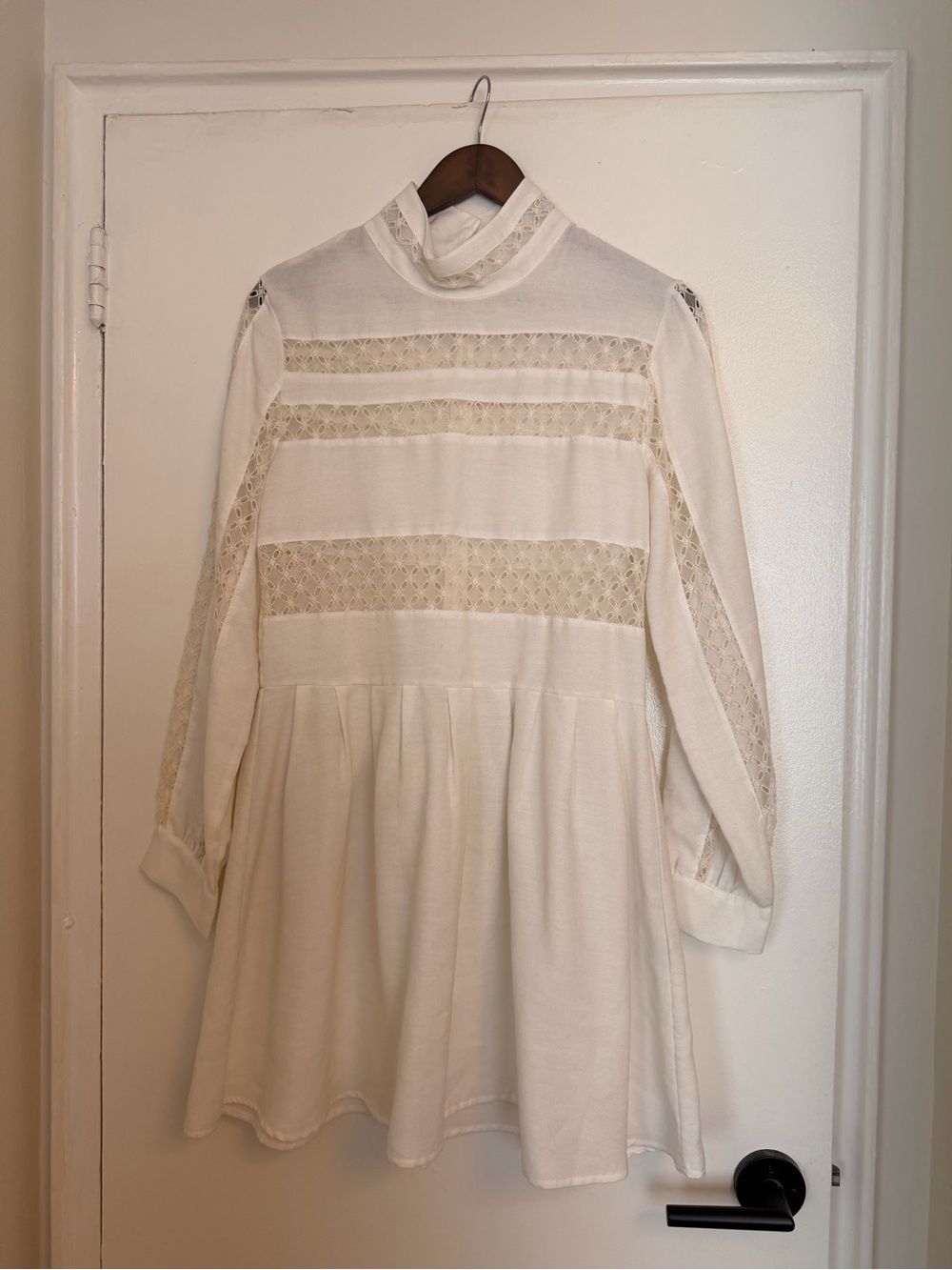 Anine Bing Lace Pattern Ivory White Long Sleeve Mini Dress